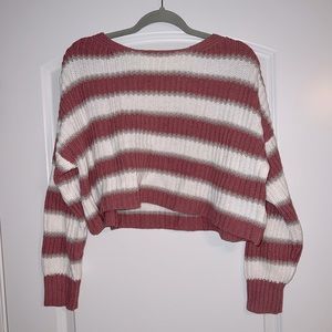 cropped american eagle sweater with pink and white stripes. never worn!